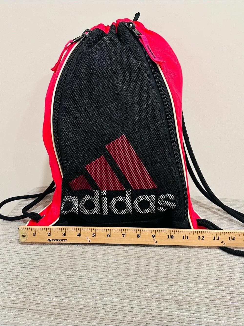 Adidas‎ Drawstring Sack 15x12 Red Black White Backpack Bag Pull String